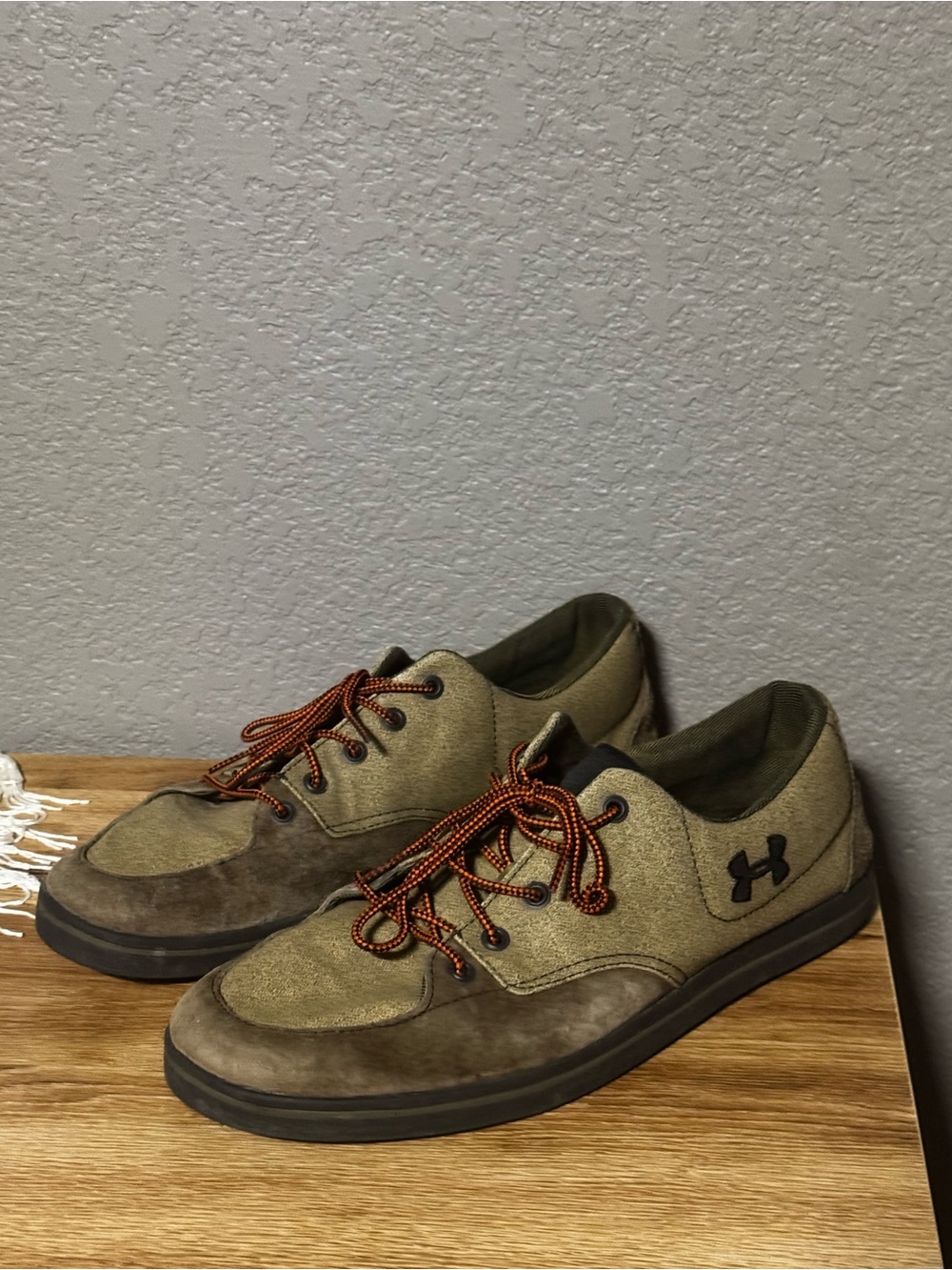Under Armour Olive Green and Brown Men's Casual Sneakers with Orange Laces